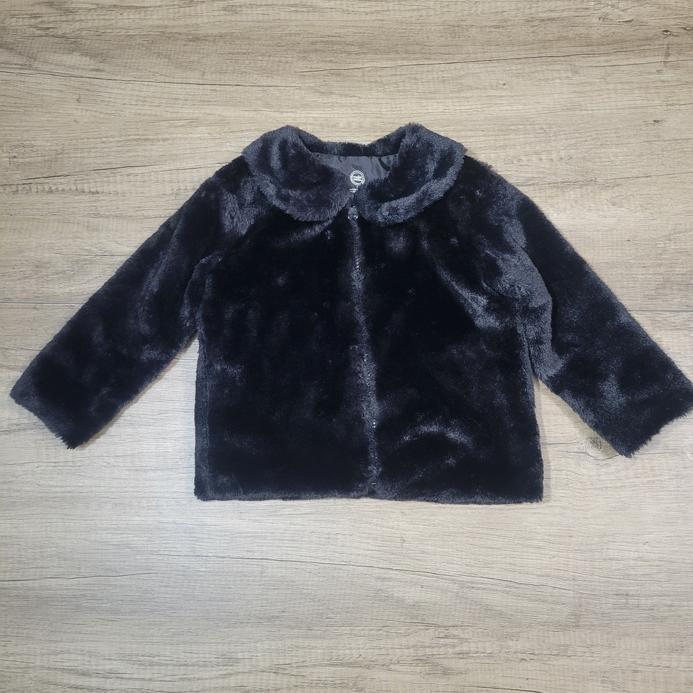Wonder Nation Girl Toddler Black Faux Fur Coat Size 2T